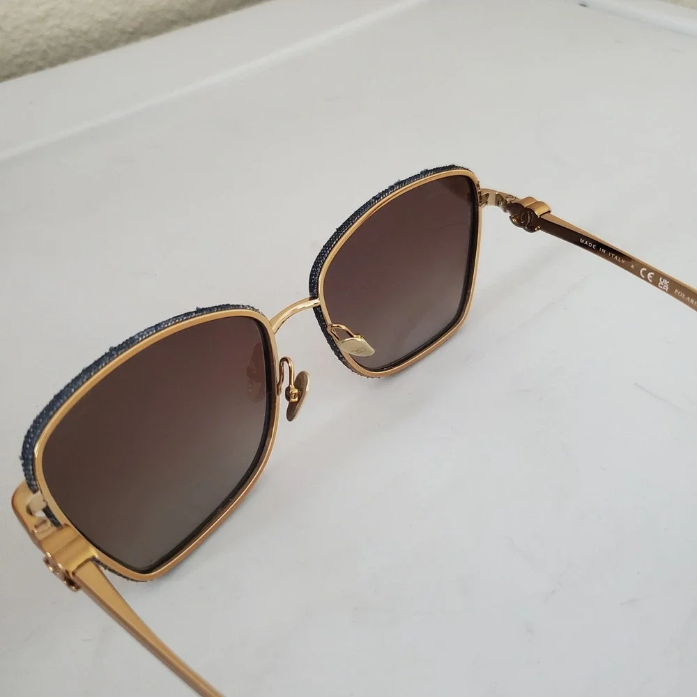 Chanel 4222 Gold Navy Denim Polarized Square Sunglasses Women CC Logo Italy